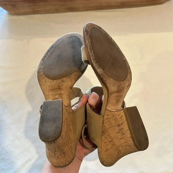 Eileen Fisher Plex Mid Block heel heels Cork Sandal Tan shoes Leather Women's 10 - Picture 7 of 8